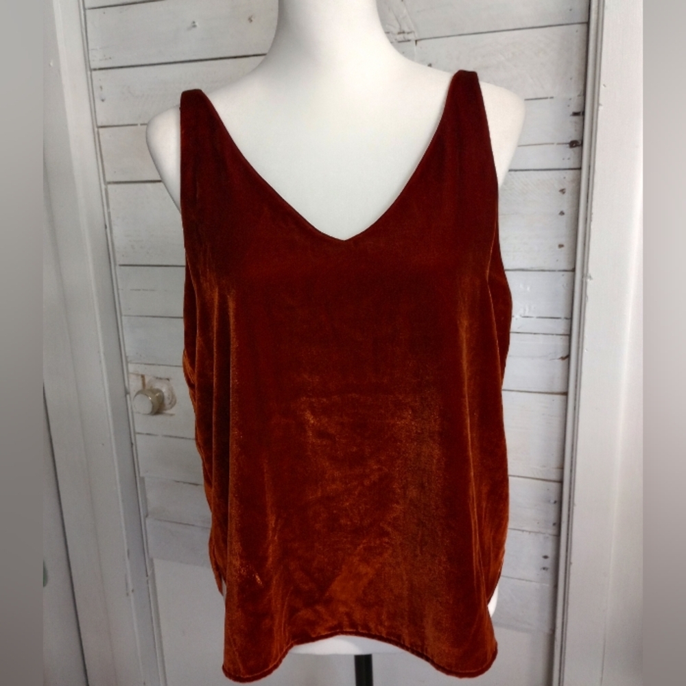 LOFT Women's Velvet Tank Top Burnt Orange Size Medium Petite Holiday Party